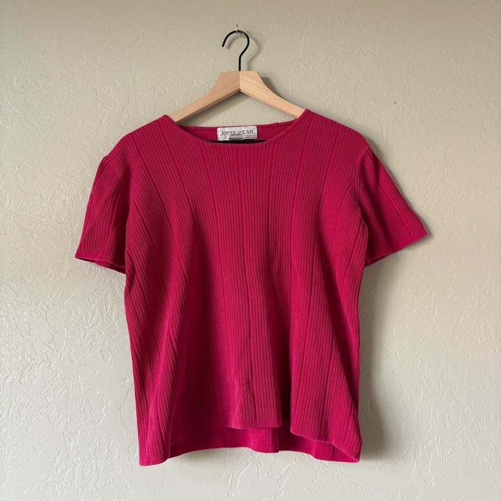 Vintage Jones Wear Ribbed Cotton Knit Tee Pink Short Sleeve Top Small